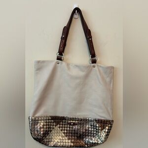 Elliot Lucca Shopper TOTE BAG Purse Large cream Leather‎ Woven  Shoulder Handbag